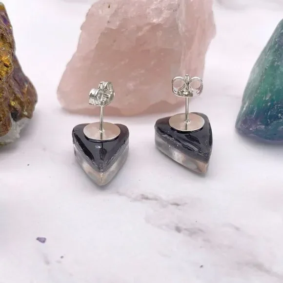 Black Space Galaxy Ouija Planchette Stud Earrings - Picture 3 of 7